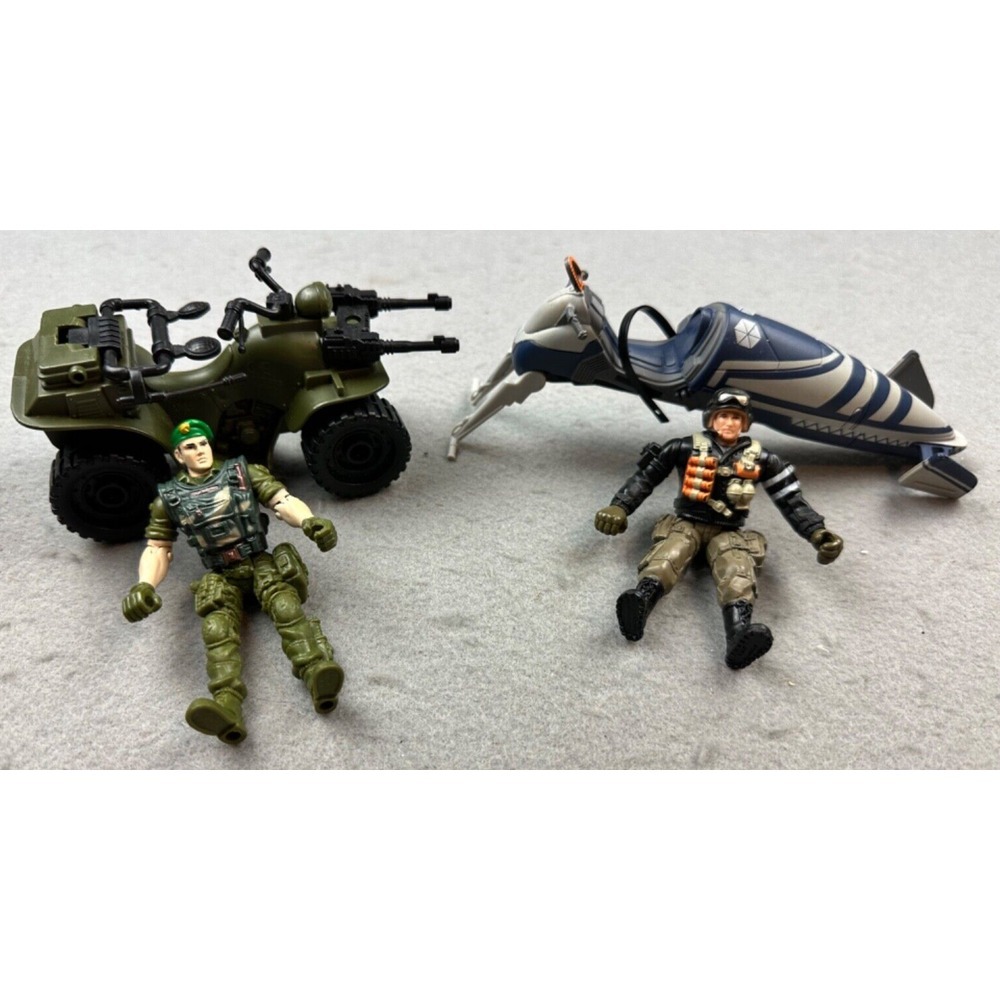 Lot of 2 Chap Mei 4" Military Action Figure Solider Army Marine + 2 Vehicles